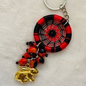 Dream Catcher Keychain Huayruro Seed and Rabbit